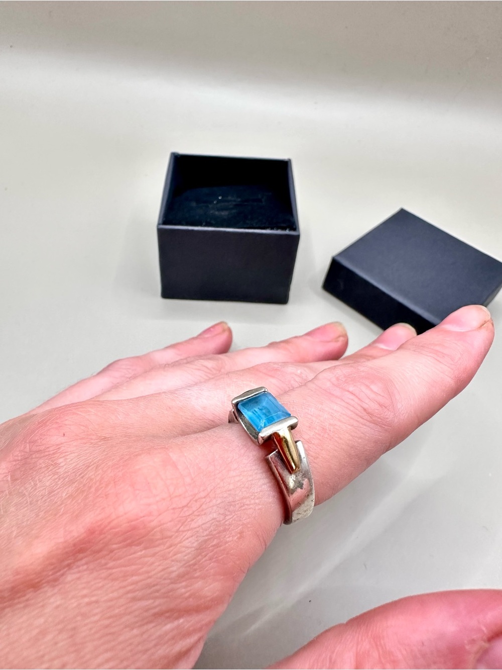Lorenzo 925 Sterling Silver 18K Gold Blue Topaz Ring Size 7